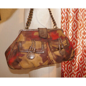 Nine West Multi-Color Textile Fabric Purse Handbag Wood Beaded Straps